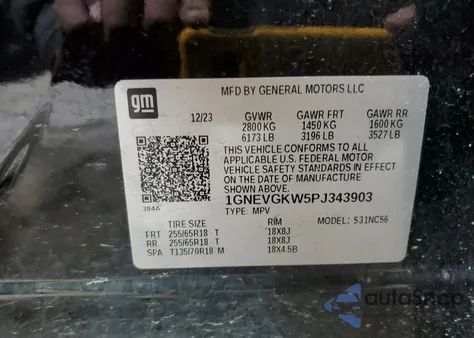 2023 Chevrolet Traverse Lt from USA, damaged, VIN 1GNEVGKW5PJ343903